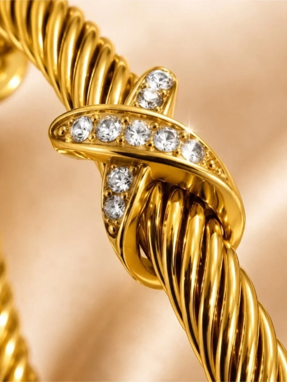 Gold Twisted Rope Bracelet with Crystal Accents